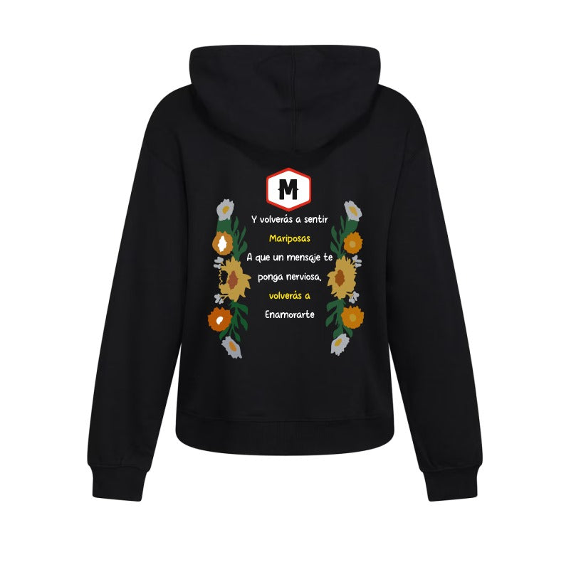 Sudadera Morat | Negro | Logo Morat | Y volveras a sentir Mariposas | Flor