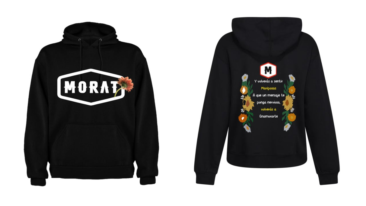 Sudadera Morat | Negro | Logo Morat | Y volveras a sentir Mariposas | Flor