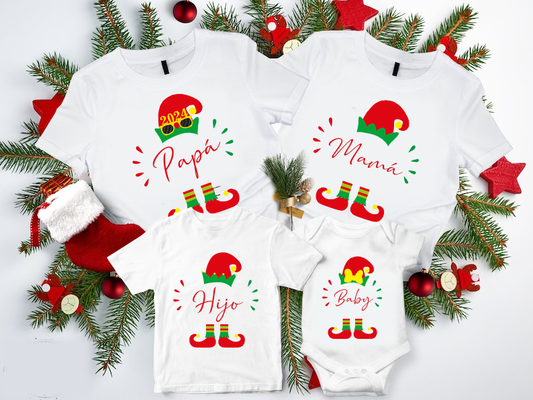 Playera Personalizada| Blanca| Navideña| Familia Duendes