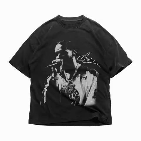 Playera OVERSIZE negra | Trueno  | Estampado de retrato |