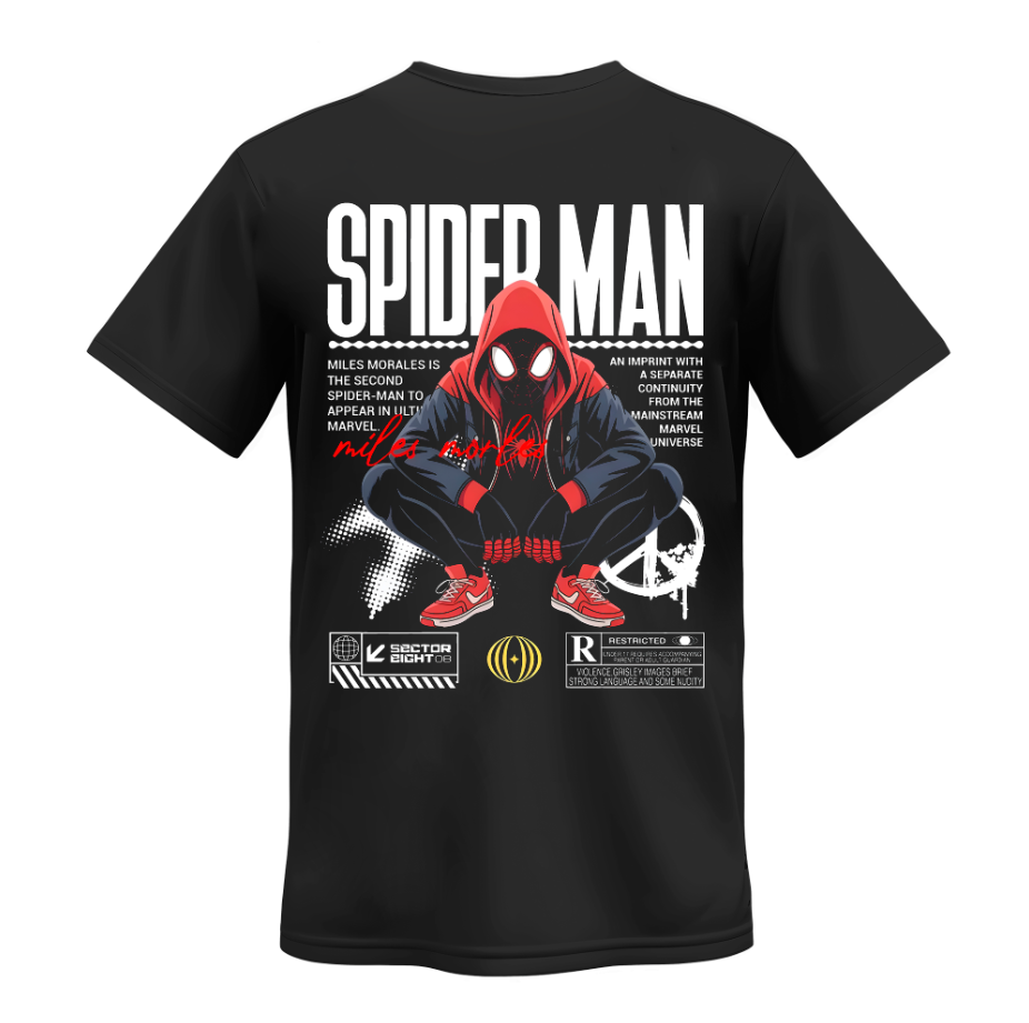 Playera |Negra | Hombre araña | spiderman | Miles Morales
