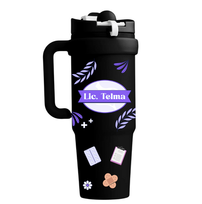 Vasos Térmico 900ml | Negro | Enfermeria | Lic. TELMA