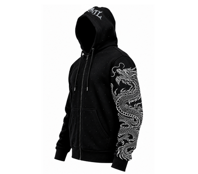 Sudadera con zipper | Perlado | Negro | Dragón Chino | Sebastiana