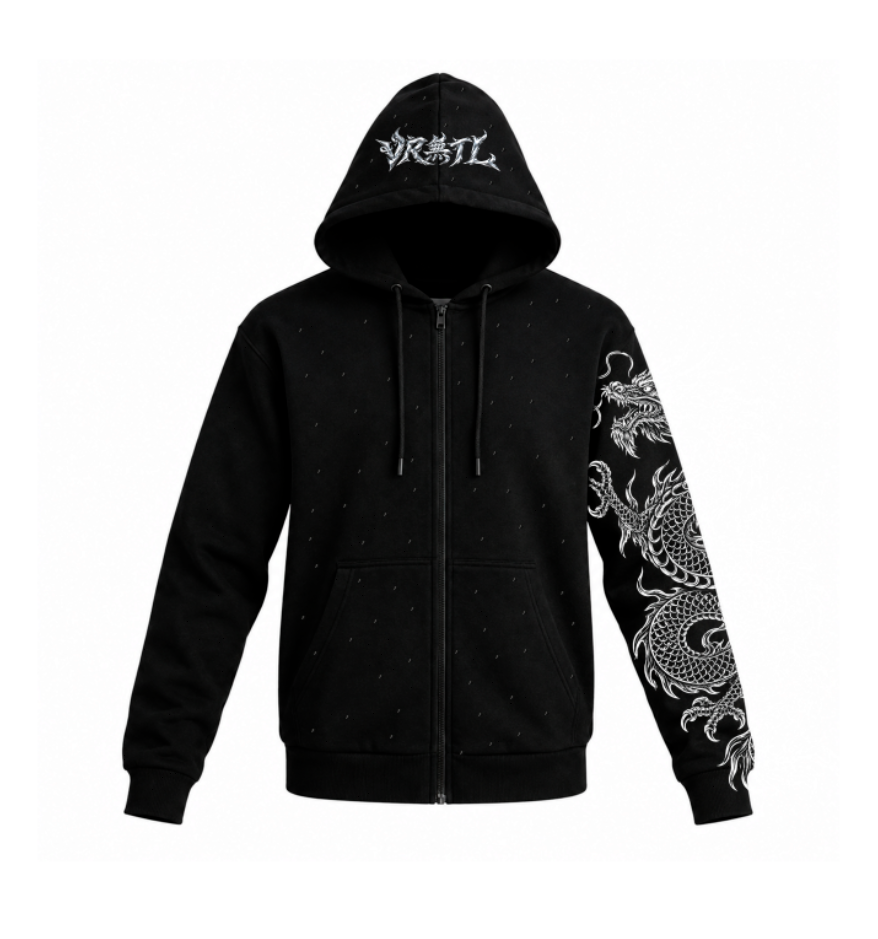 Sudadera con zipper | Perlado | Negro | Dragón Chino | Sebastiana