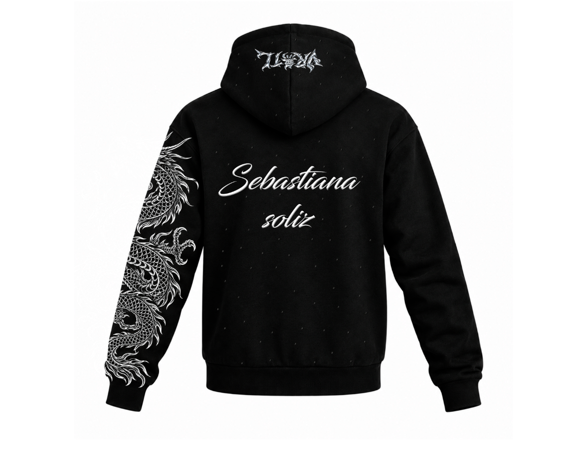 Sudadera con zipper | Perlado | Negro | Dragón Chino | Sebastiana