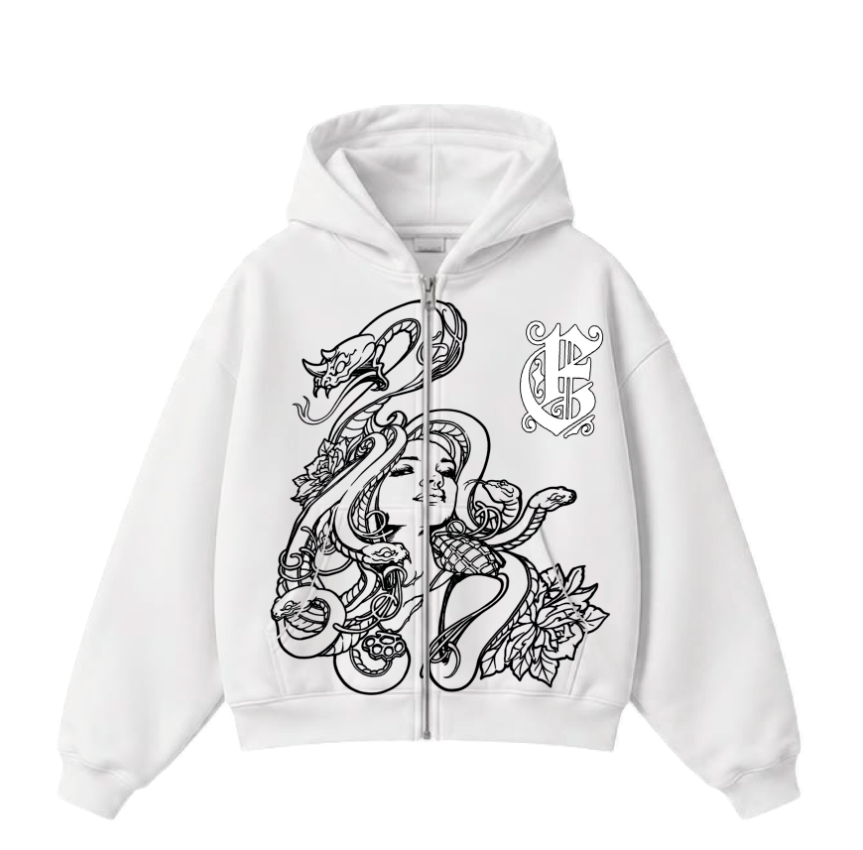 Sudadera con zipper | Blanco | Medusa Serpientes | EU