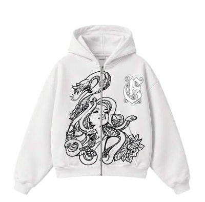 Sudadera con zipper | Blanco | Medusa Serpientes | EU