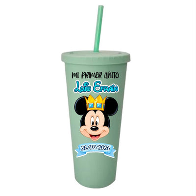 Vaso con pajilla | verde | Cumpleaños Micky | Mi primer añito | Luis Efraín