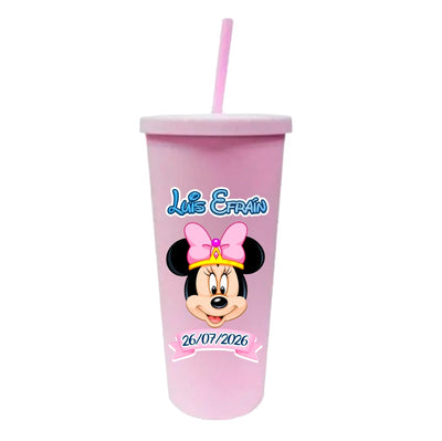 Vaso con pajilla | Rosa | Cumpleaños Minni | Luis Efraín