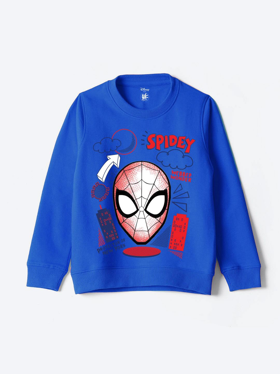 Sudadera | Cuello redondo | azul pastel | hombre araña| Spiderman |YK Marvel Bpys Animation Printed Sweatshirt