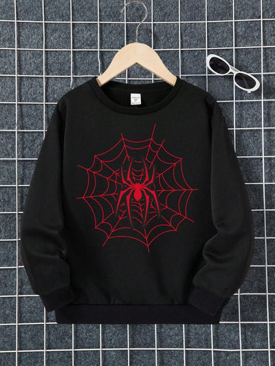 Sudadera | Cuello redondo | Negro | hombre araña| Spider man | Telarañas rojas