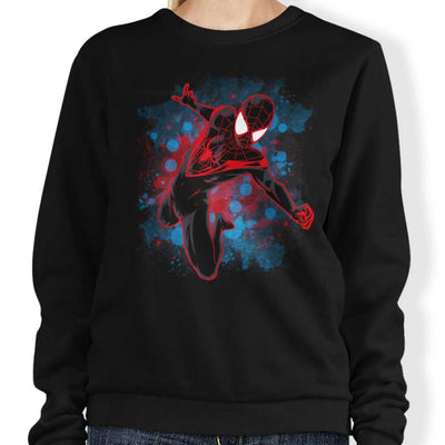 Sudadera | Cuello redondo | Negro | hombre araña| Spider man | Salpicado colorido