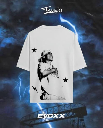 Playera OVERSIZE Blanco | Trueno  | Retrato de Celebridad | Moda Masculino