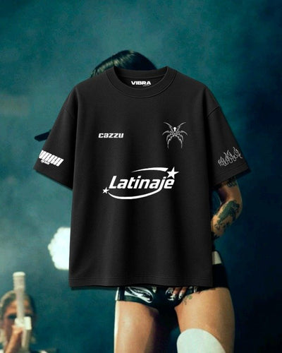 Playera | Negra| Over| Cazzu | Latinaje | logo araña